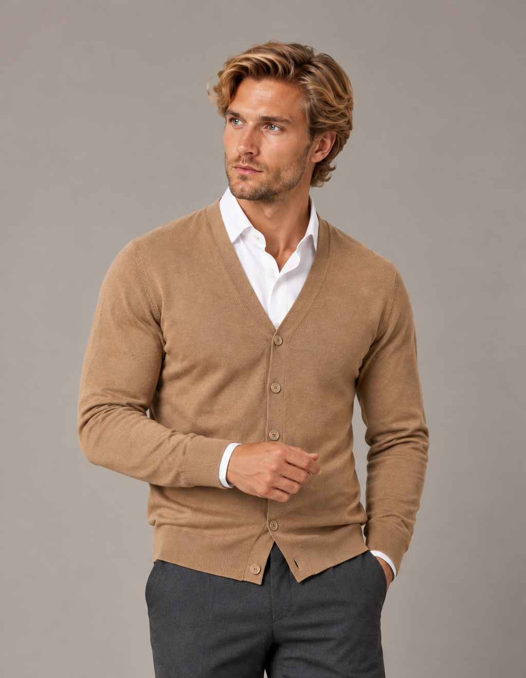 Men's V Neck Button Cardigan – Knit with Pockets