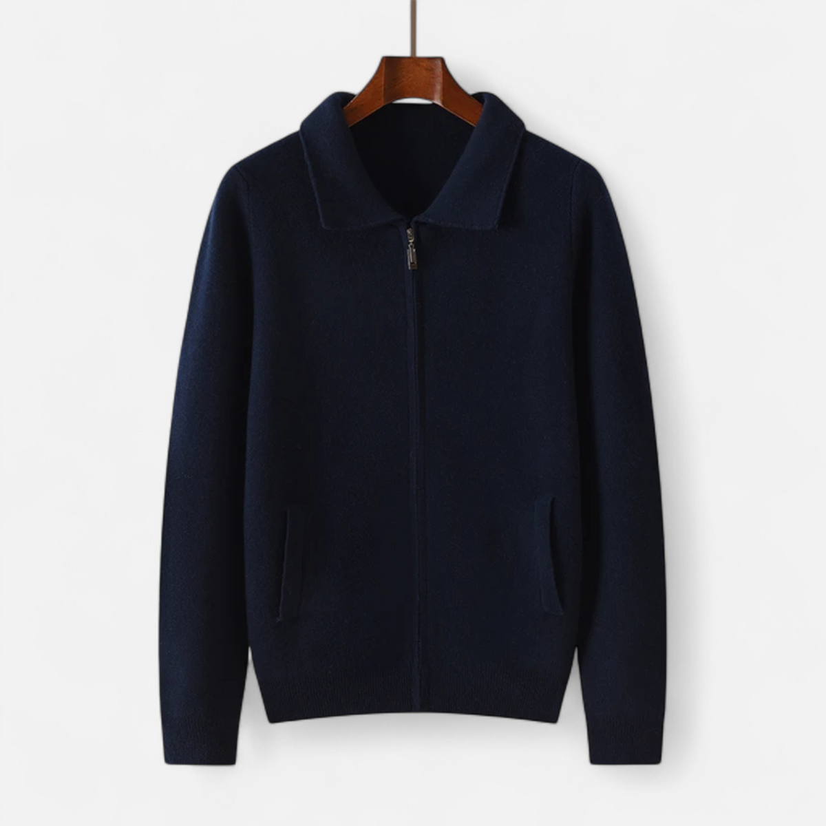 Men's Polo Collar Zip Through Cardigan in Navy