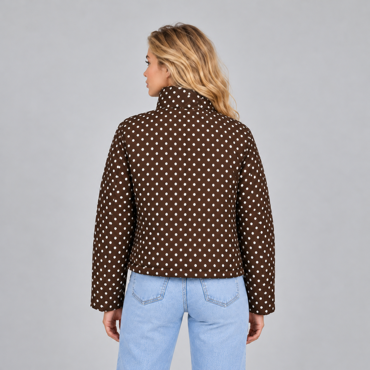 Women's Polka Dot Cropped Jacket – Zip Up High Neck