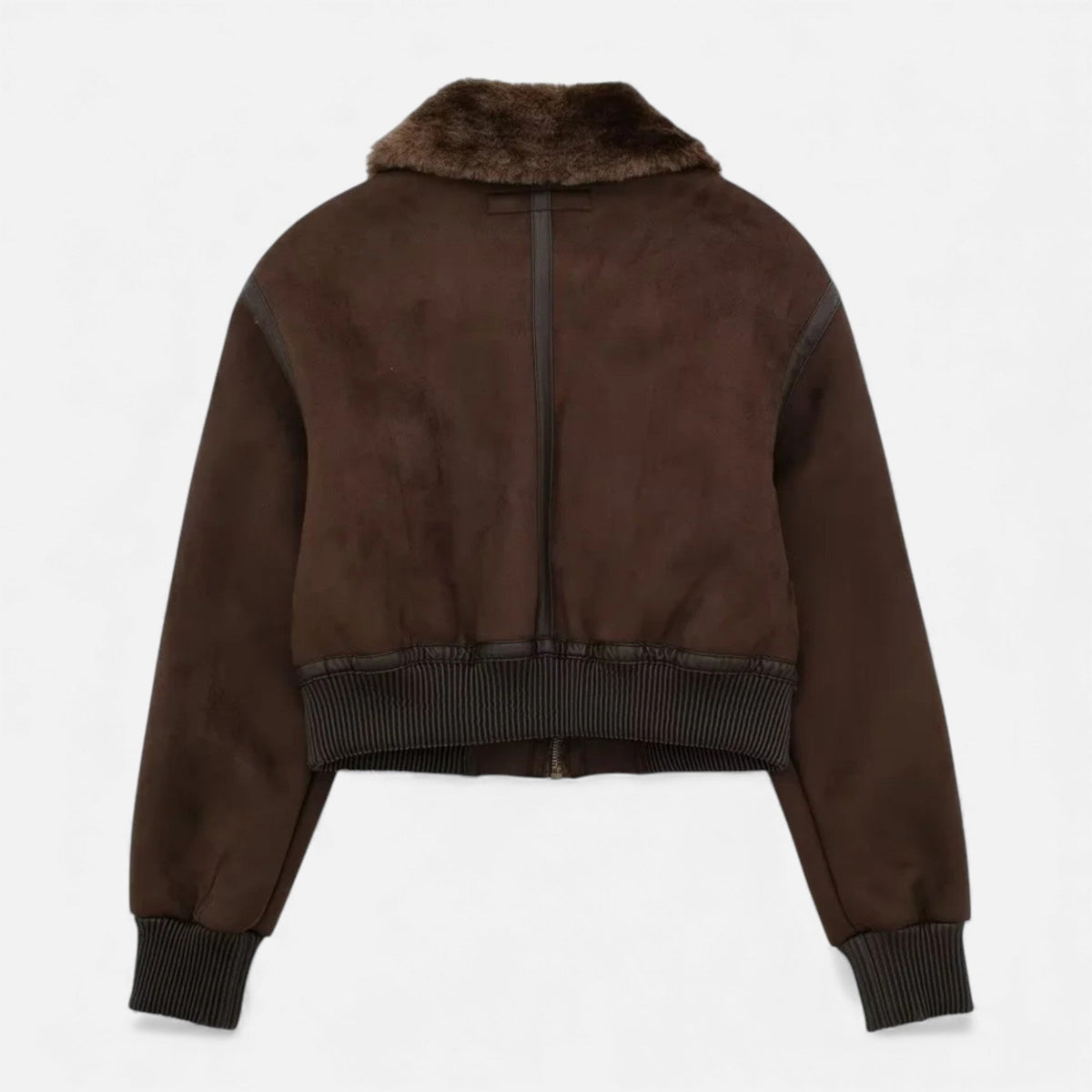 Women's Brown Bomber Jacket with Faux Fur Collar – image 8
