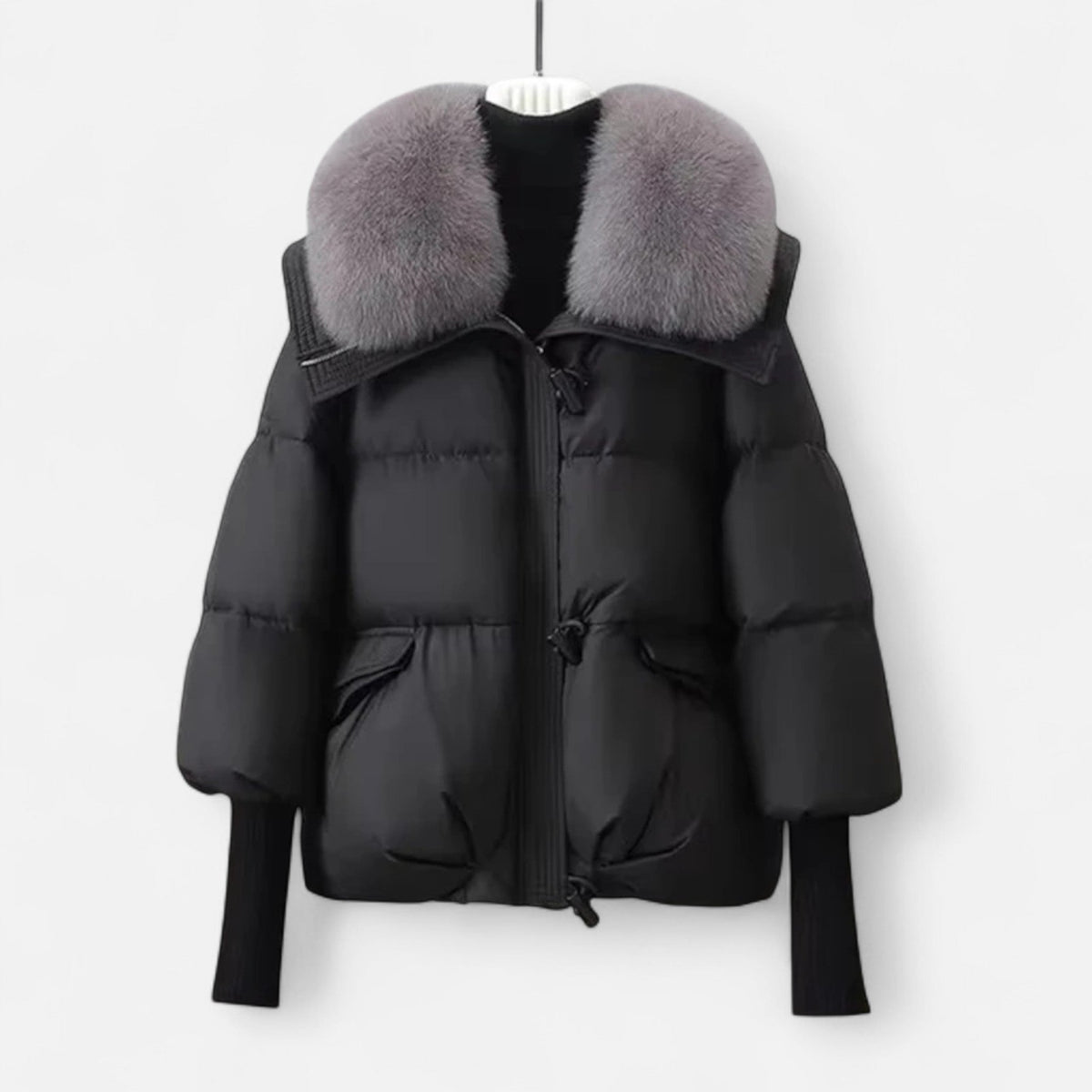 Women's Faux Fur Collar Puffer Jacket in Black