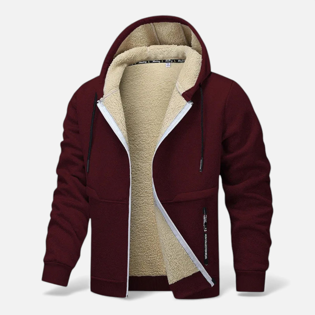 Men's Sherpa-Lined Hooded Jacket in Burgundy