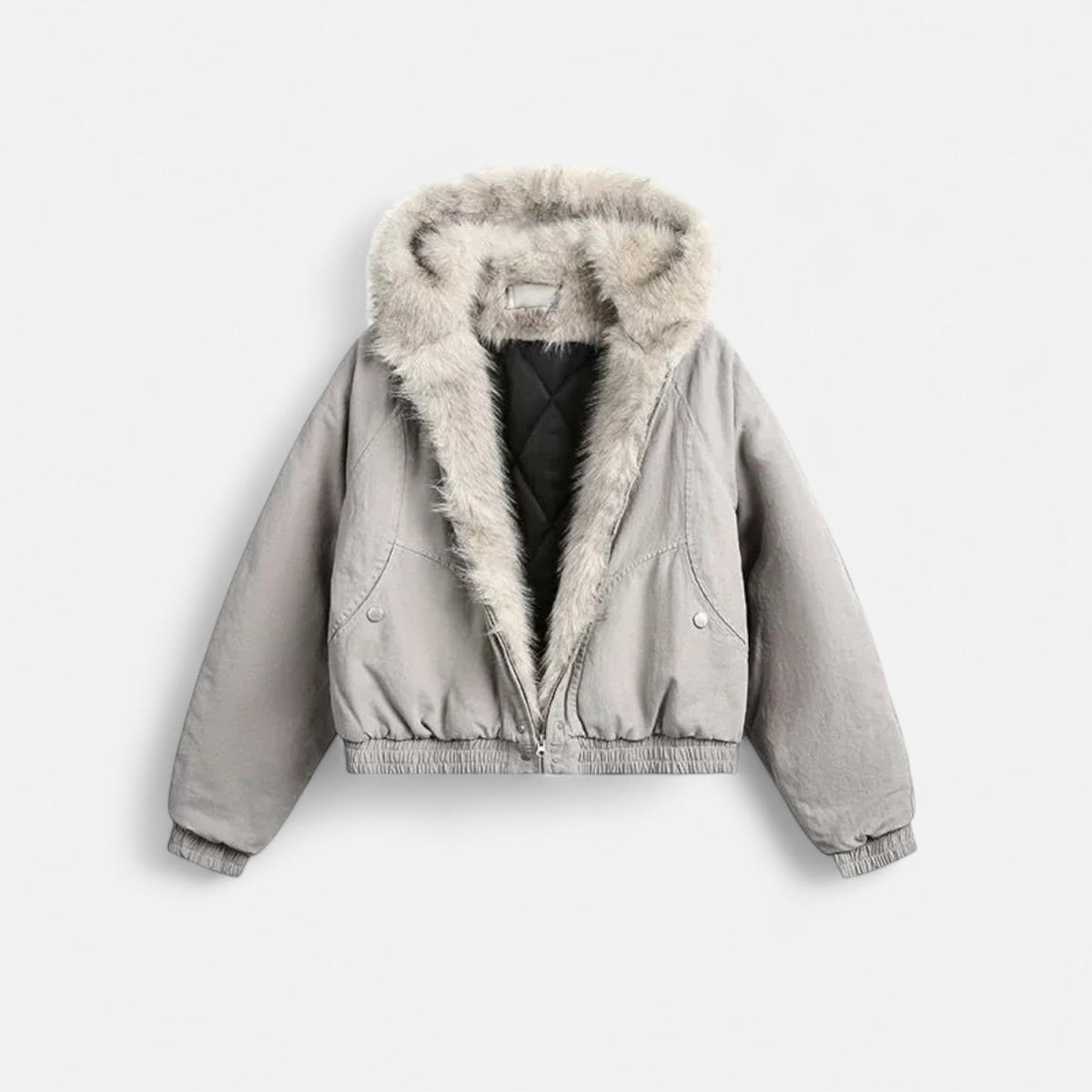 Women's Hooded Faux Fur Collar Winter Coat in Grey