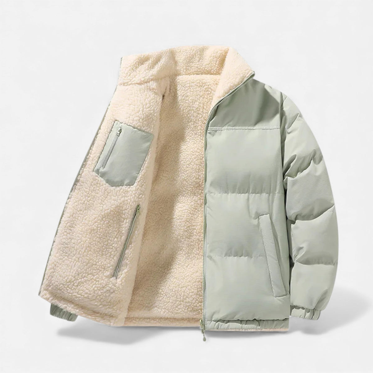 Men's Plush Lined Thick Puffer Jacket in Mint Green