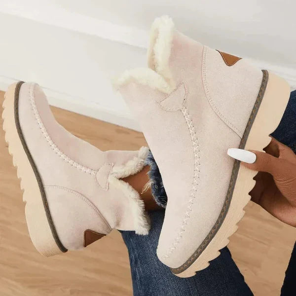 Women's Faux Fur Lined Ankle Boots in Beige