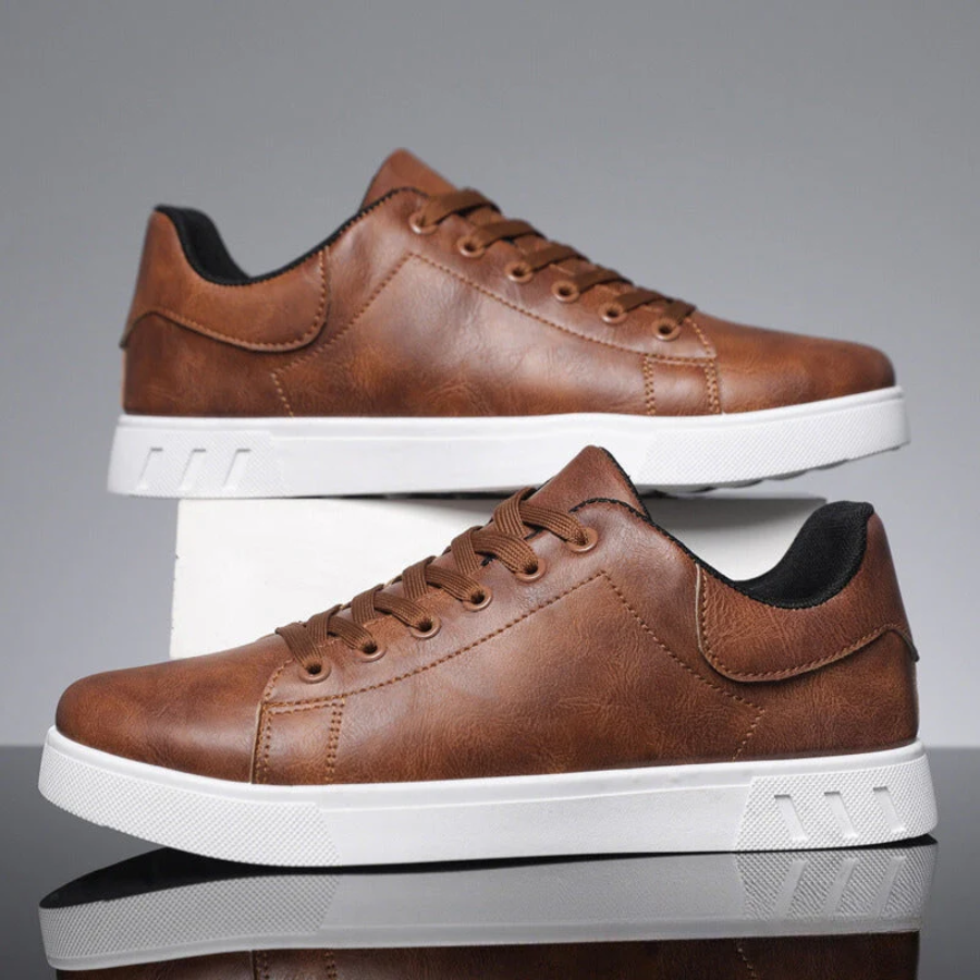Men's Faux Leather Smart Trainers in Black – view 2