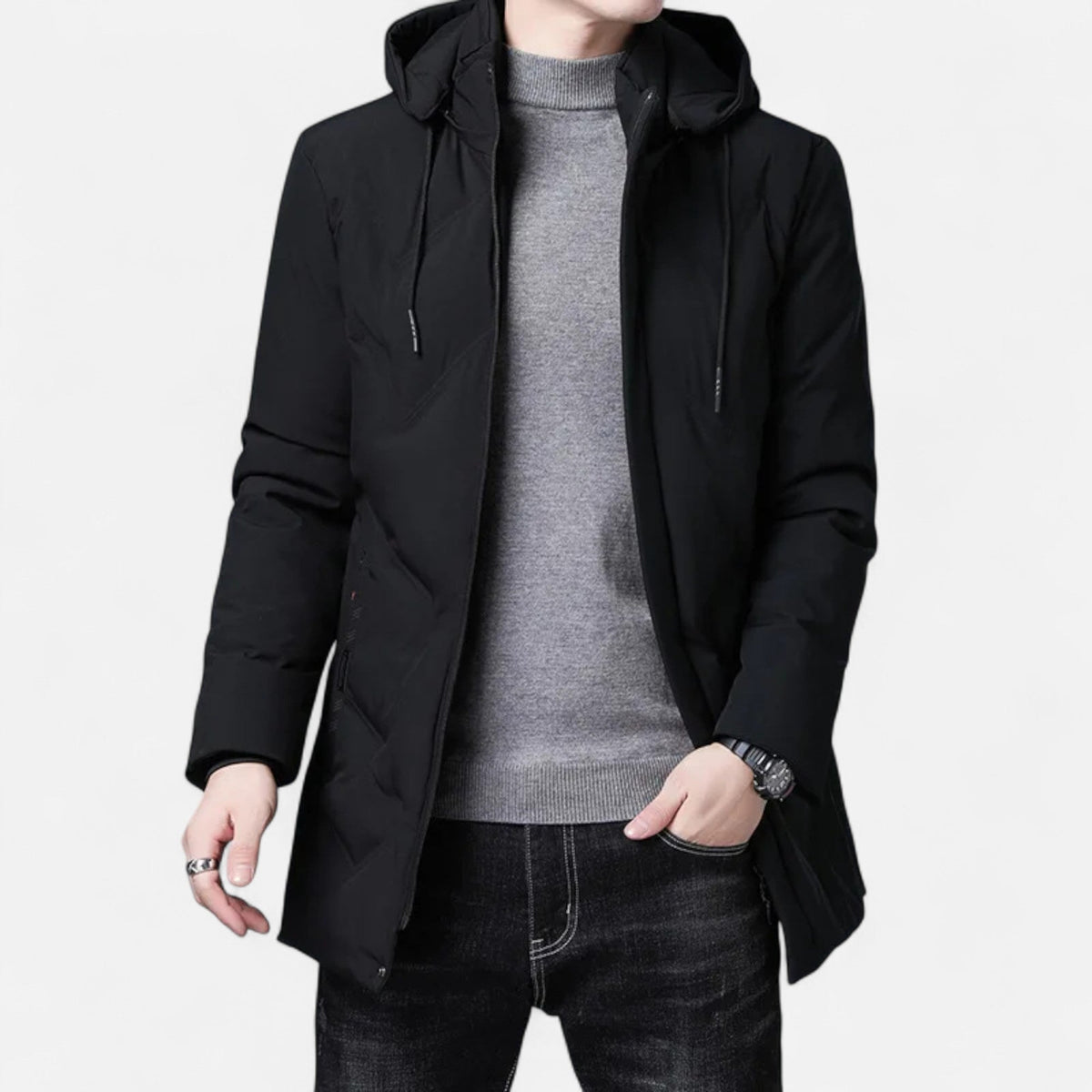 Men's Long Hooded Parka Coat – image 3