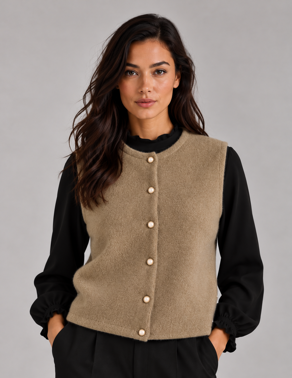 Women's Button Up Knitted Vest – Sleeveless Crew Neck