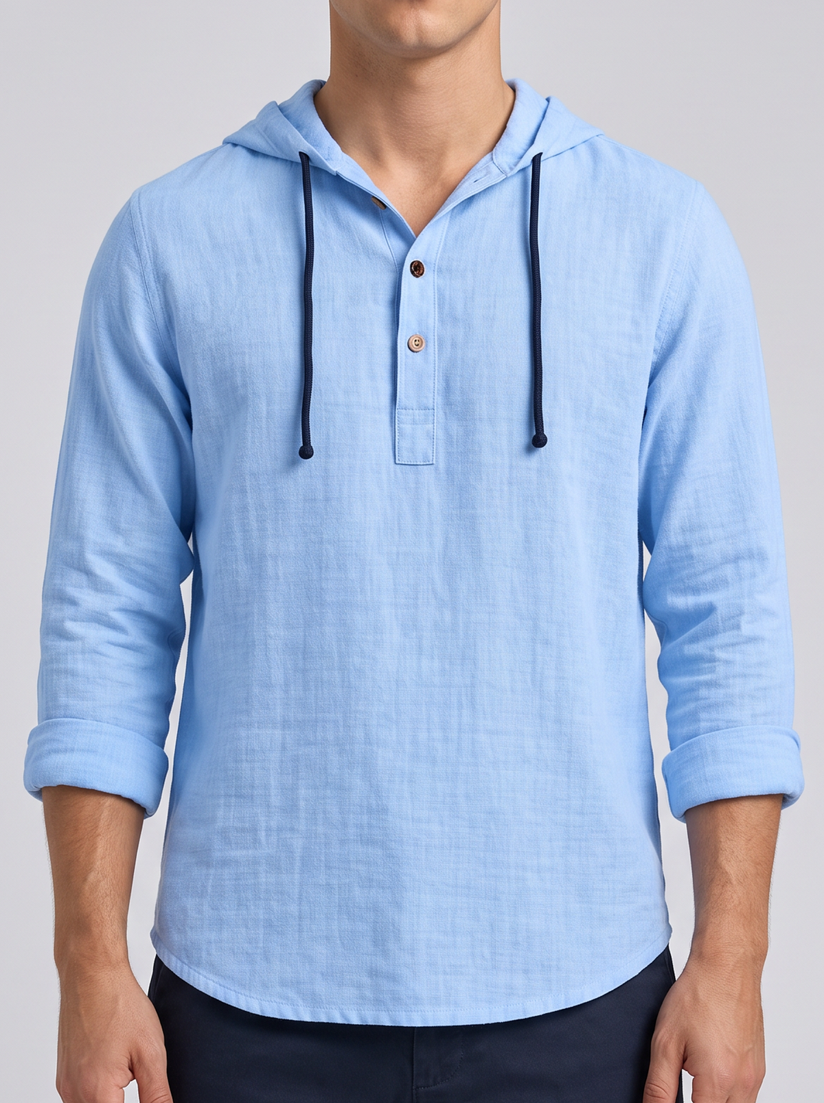 Men's Linen Blend Hooded Henley Shirt – Long Sleeve