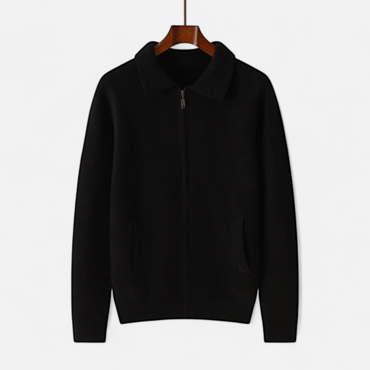 Men's Polo Collar Zip Through Cardigan in Black