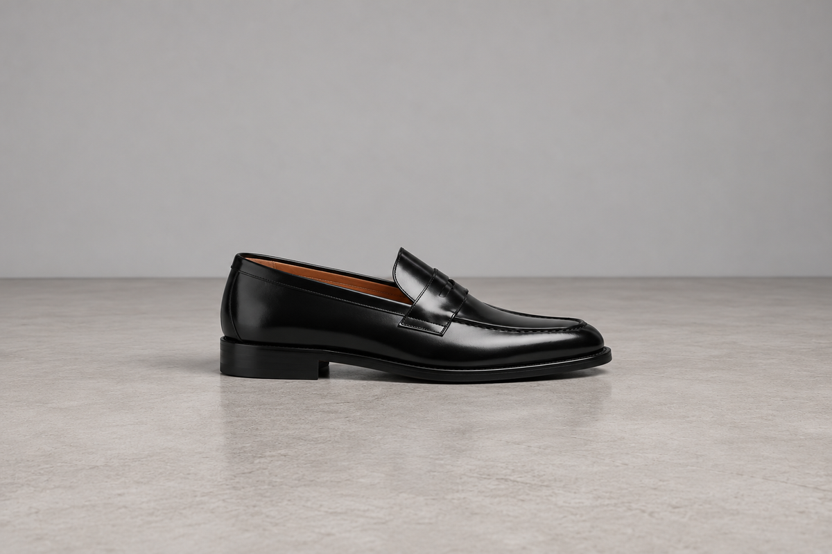 Men's Black Penny Loafers – Faux Leather Slip On Shoes