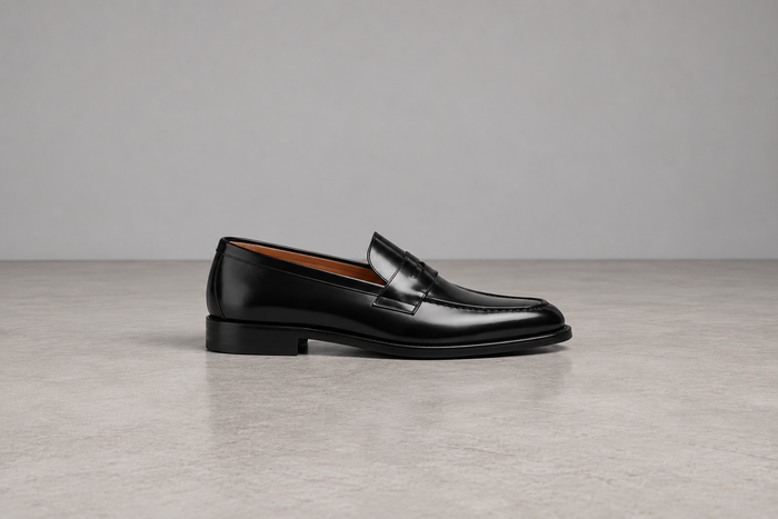 Men's Black Penny Loafers – Faux Leather Slip On Shoes
