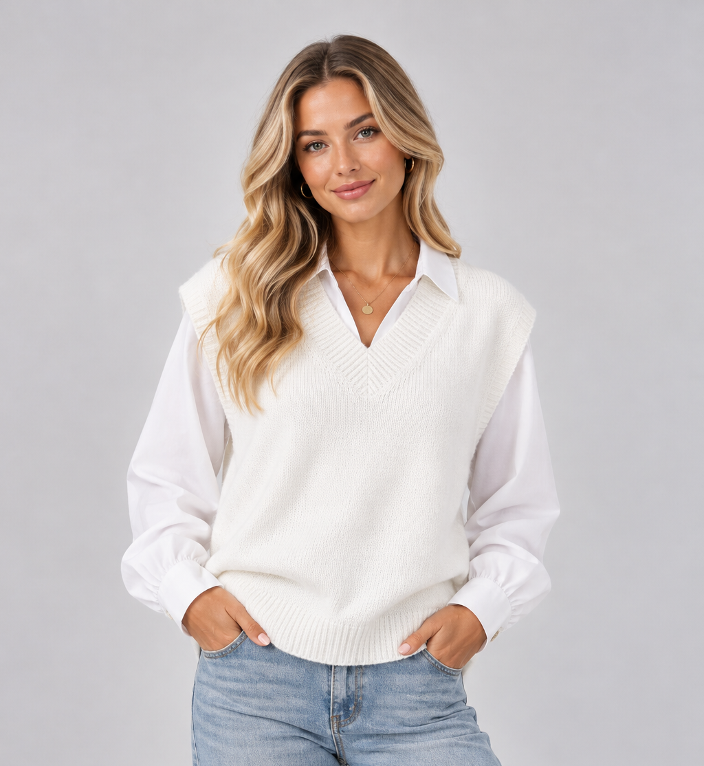 Women's V Neck Knitted Sweater Vest – Relaxed Tank Top
