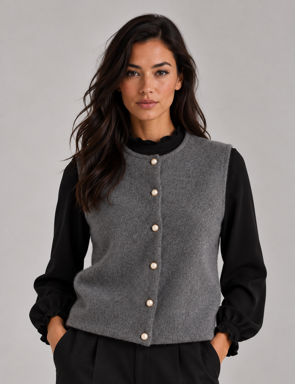 Women's Button Up Knitted Vest – Sleeveless Crew Neck