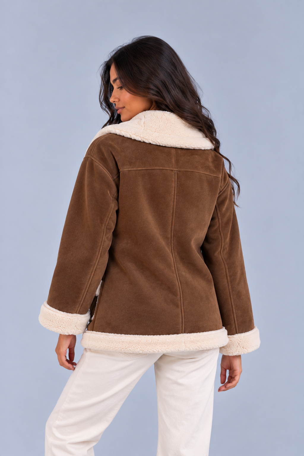 Women's Faux Shearling Aviator Jacket – Suede Look