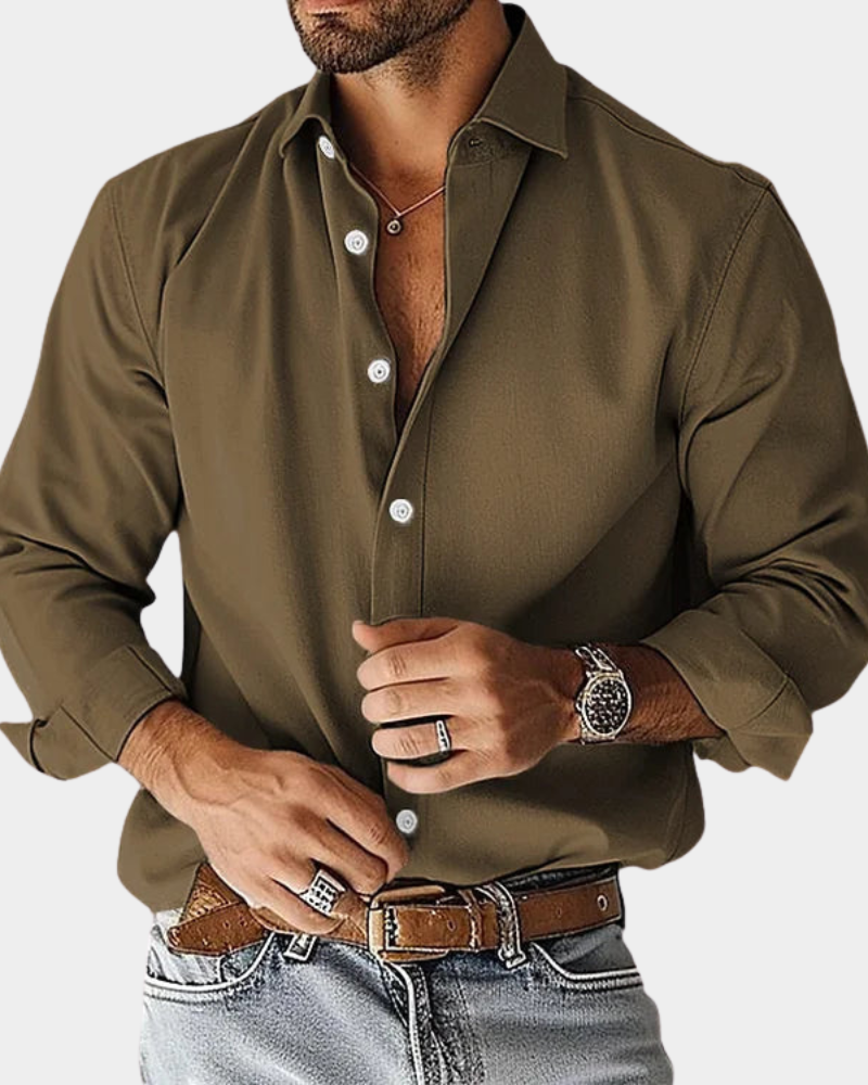 Men's Slim Fit Stretch Button Down Shirt in Brown