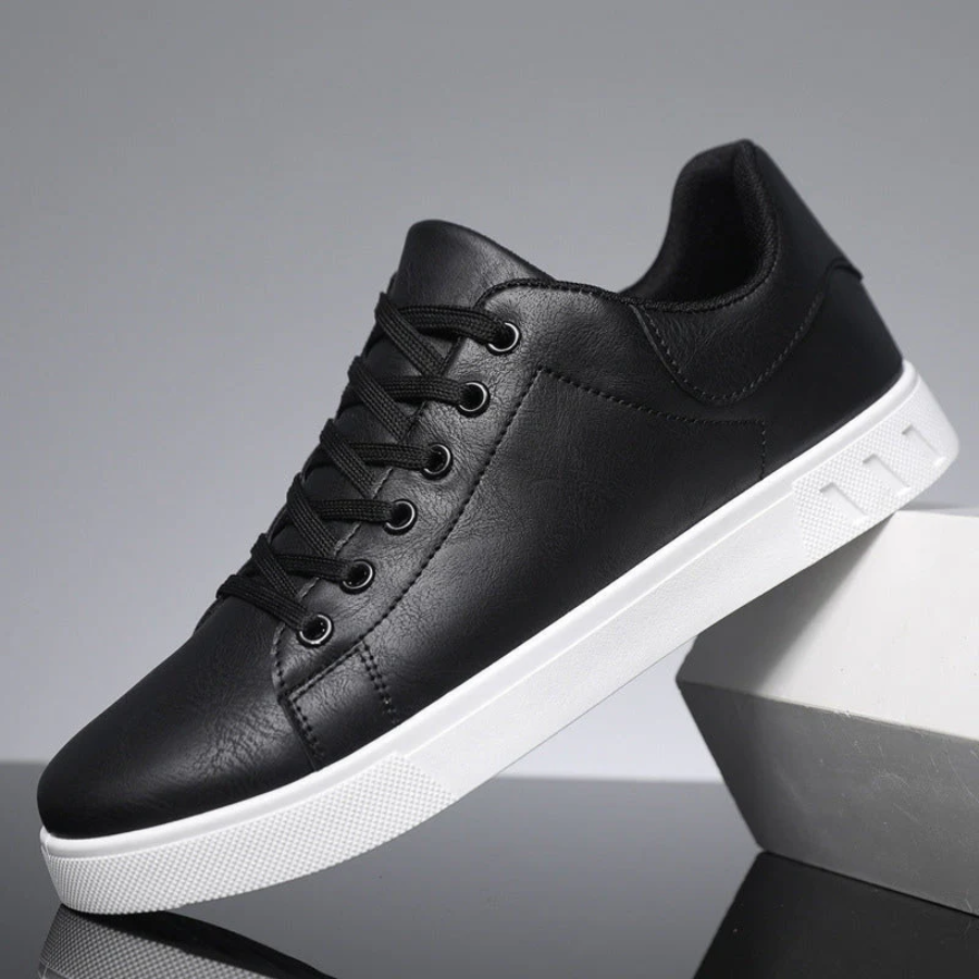 Men's Faux Leather Smart Trainers in Black