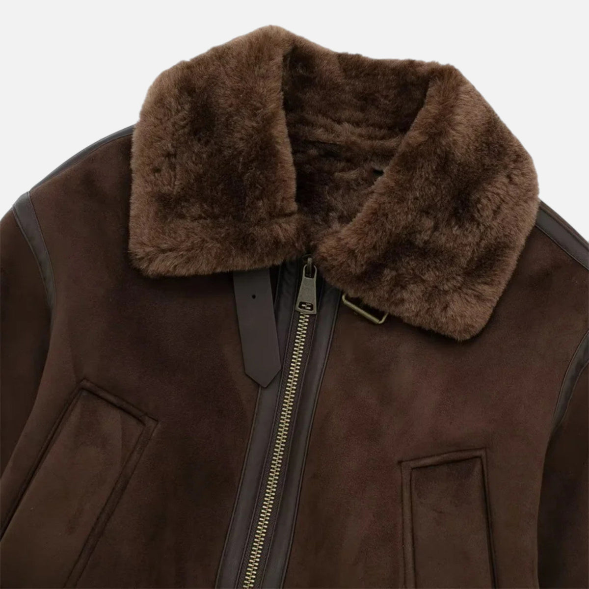 Women's Brown Bomber Jacket with Faux Fur Collar – image 3