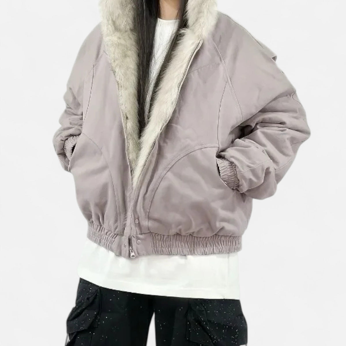 Women's Hooded Faux Fur Collar Winter Coat – image 7