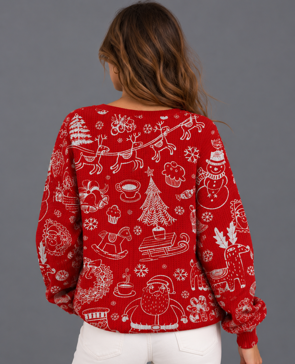 Women's festive doodle waffle knit jumper – Covert Club product photo 2