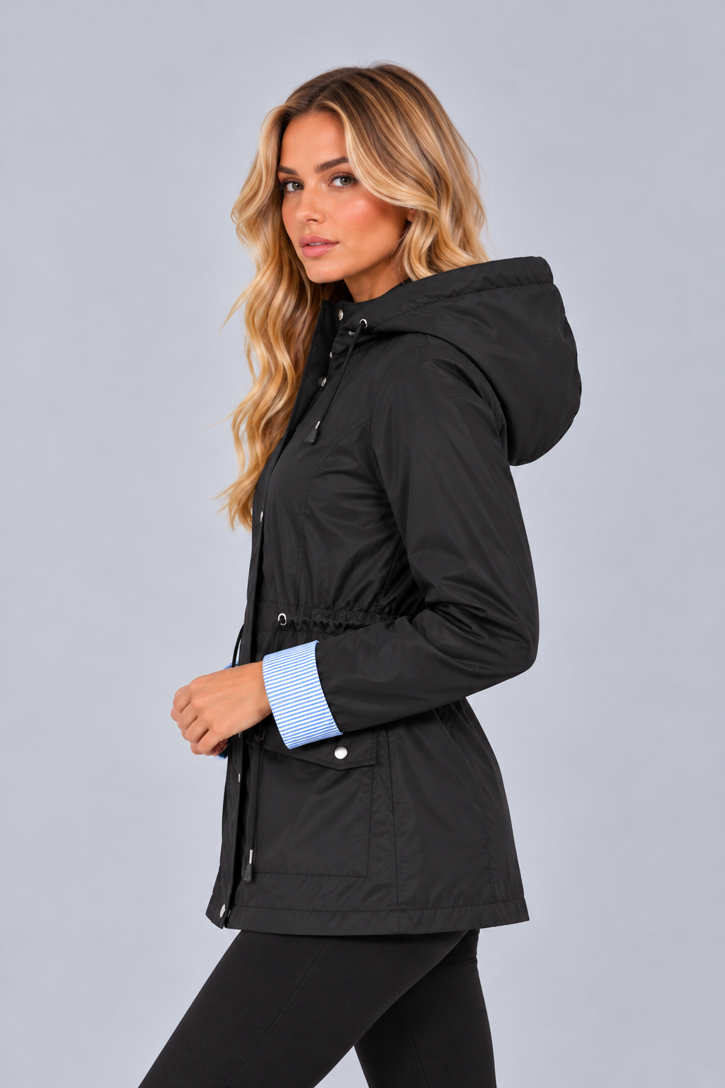 Women's Hooded Rain Jacket – Drawstring Waist Coat