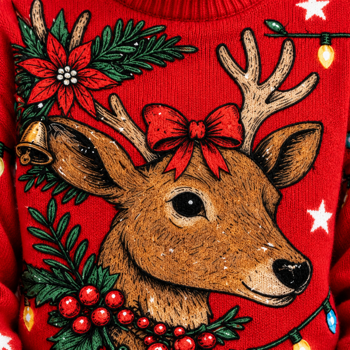 Women's red reindeer roll neck jumper – Covert Club product photo 4