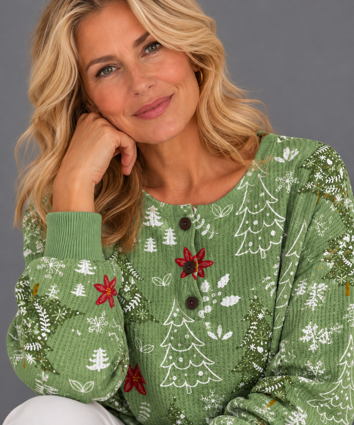 Women's tree and poinsettia waffle knit jumper – Covert Club product photo 4