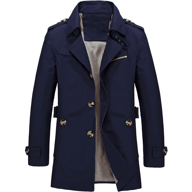 Men's Lightweight Long Trench Coat in Blue