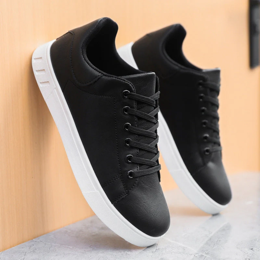 Men's Faux Leather Smart Trainers in Black – view 3