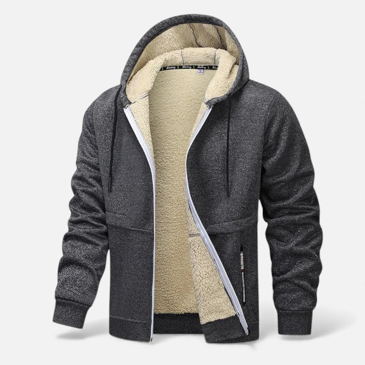Men's Sherpa-Lined Hooded Jacket in Dark Grey