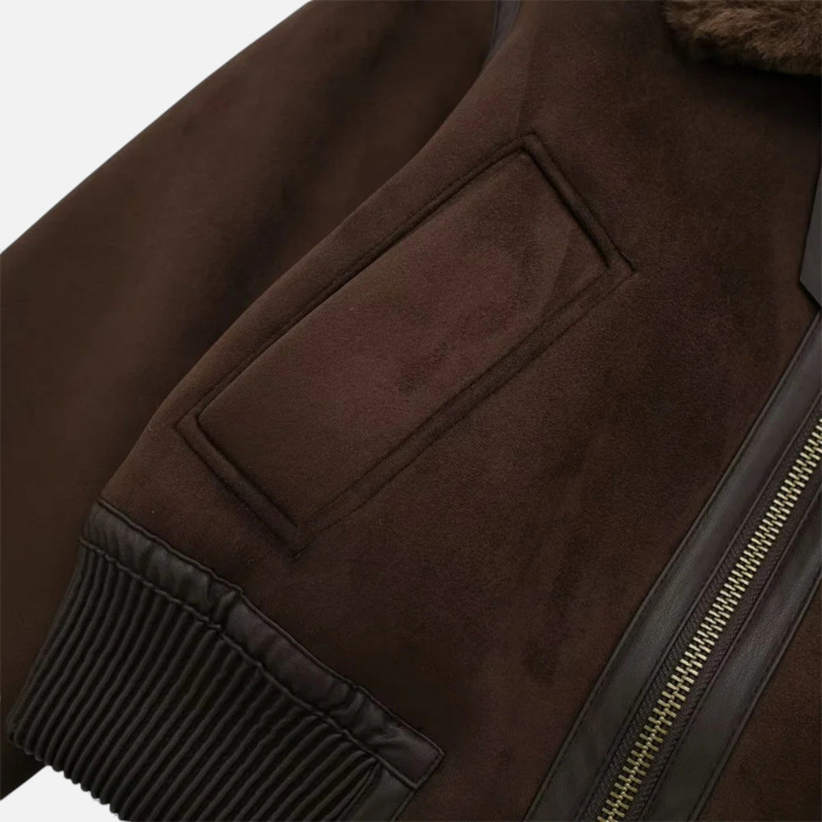 Women's Brown Bomber Jacket with Faux Fur Collar – image 4