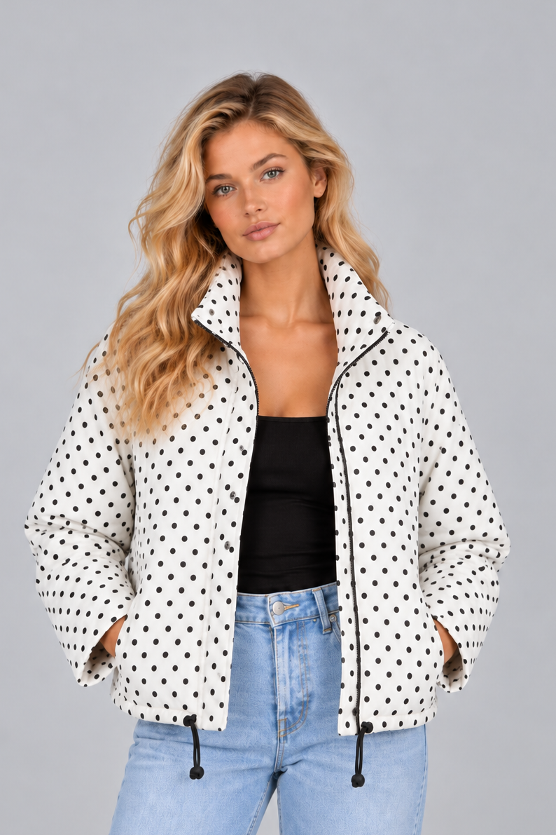 Women's Polka Dot Cropped Jacket – Zip Up High Neck