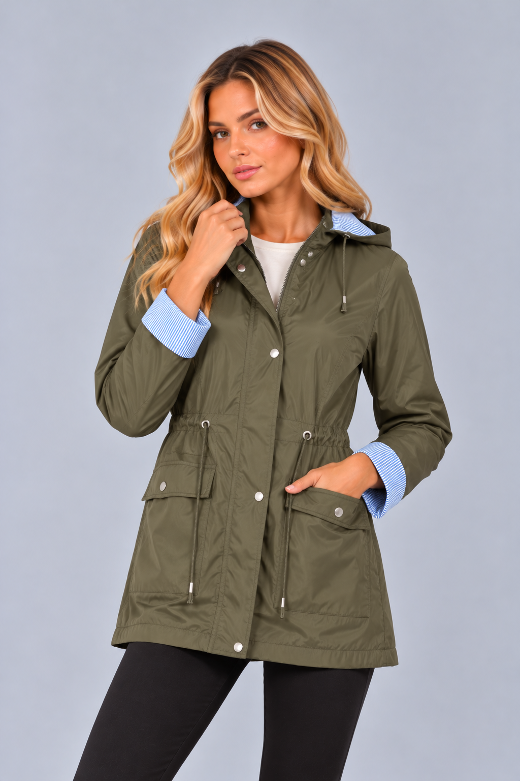 Women's Hooded Rain Jacket – Drawstring Waist Coat