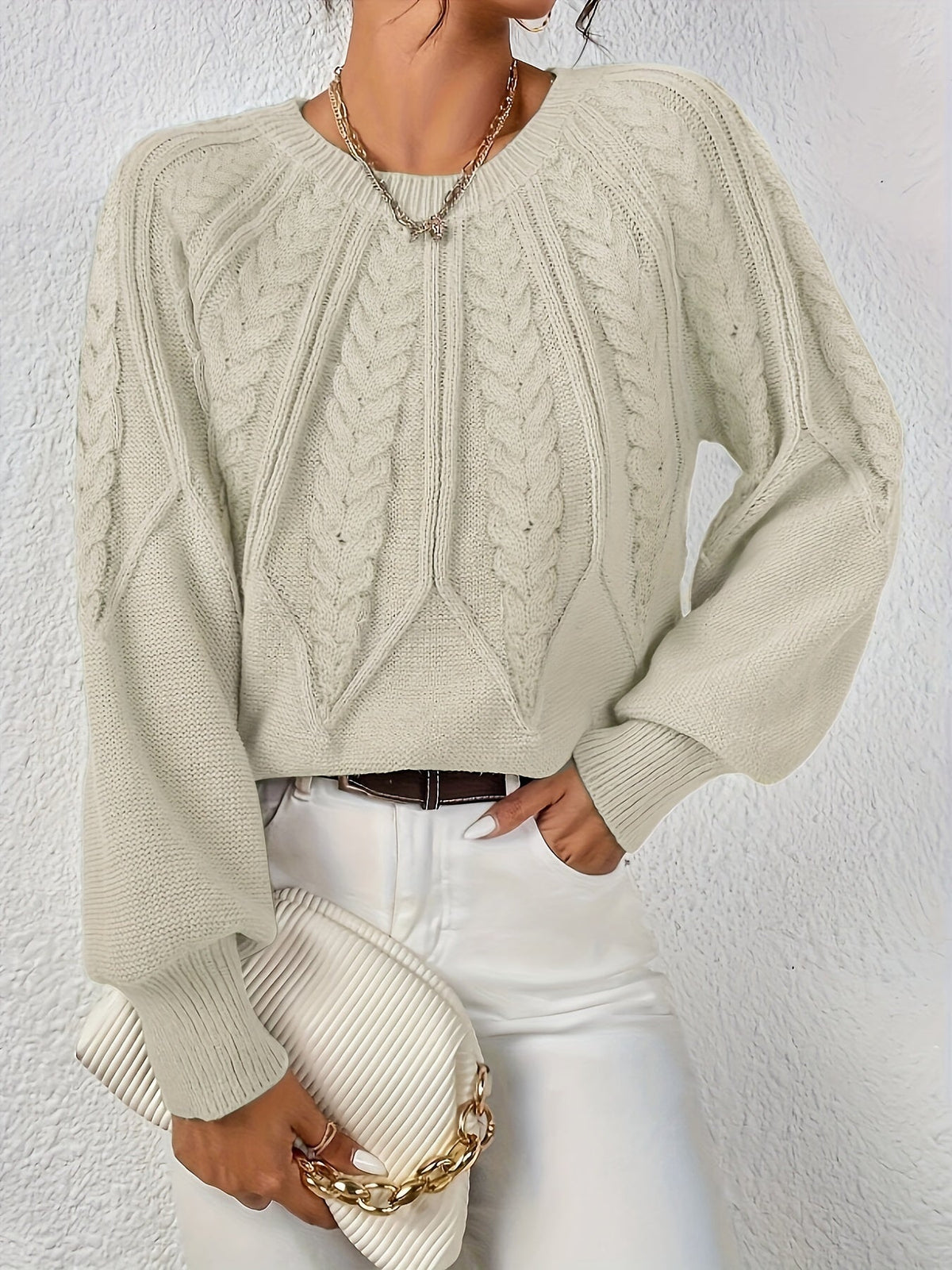 Women's Relaxed Cable Knit Sweater – view 7