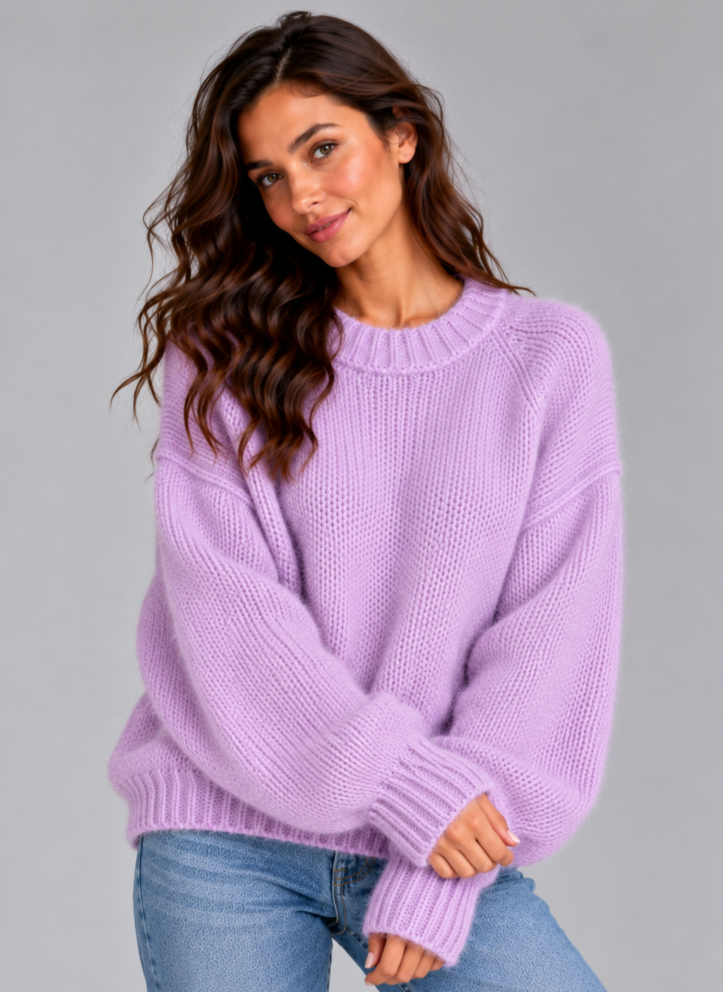 Women's Fluffy Crew Neck Jumper – Soft Textured Knit