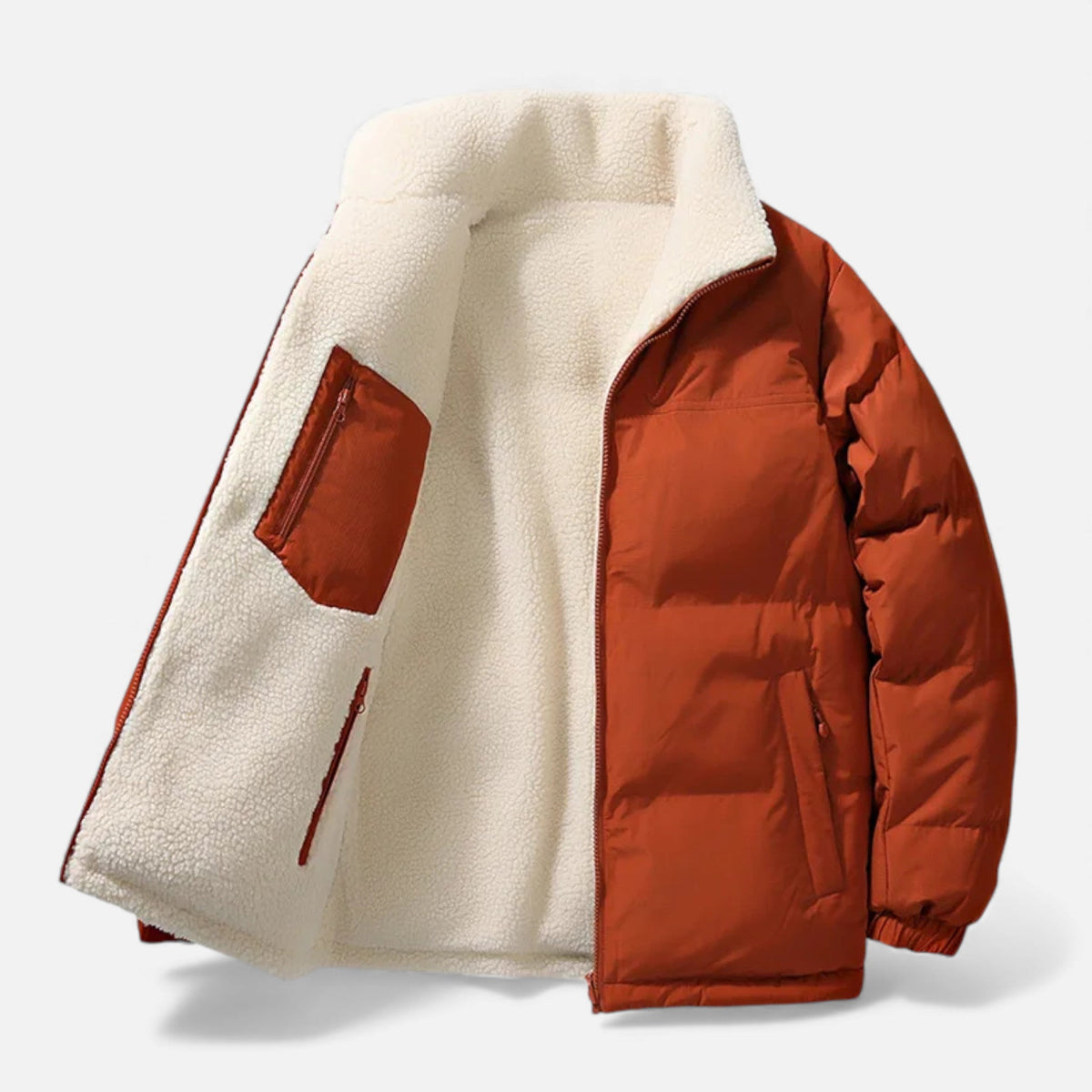 Men's Plush Lined Thick Puffer Jacket in Orange