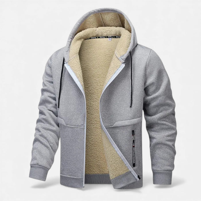 Men's Sherpa-Lined Hooded Jacket in Light Grey