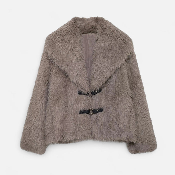 Women's Brown Faux Fur Coat in Coffee