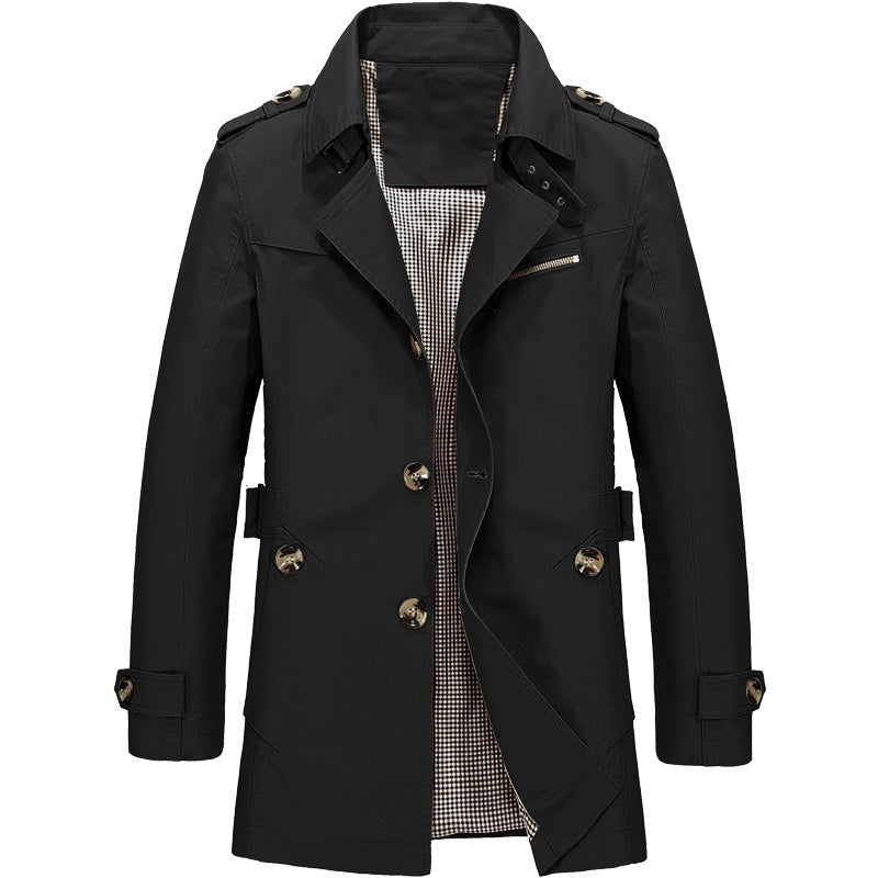 Men's Lightweight Long Trench Coat in Black