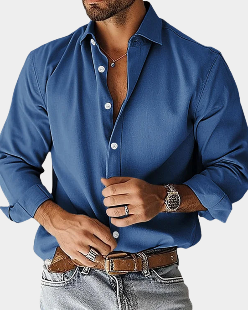Men's Slim Fit Stretch Button Down Shirt in Blue