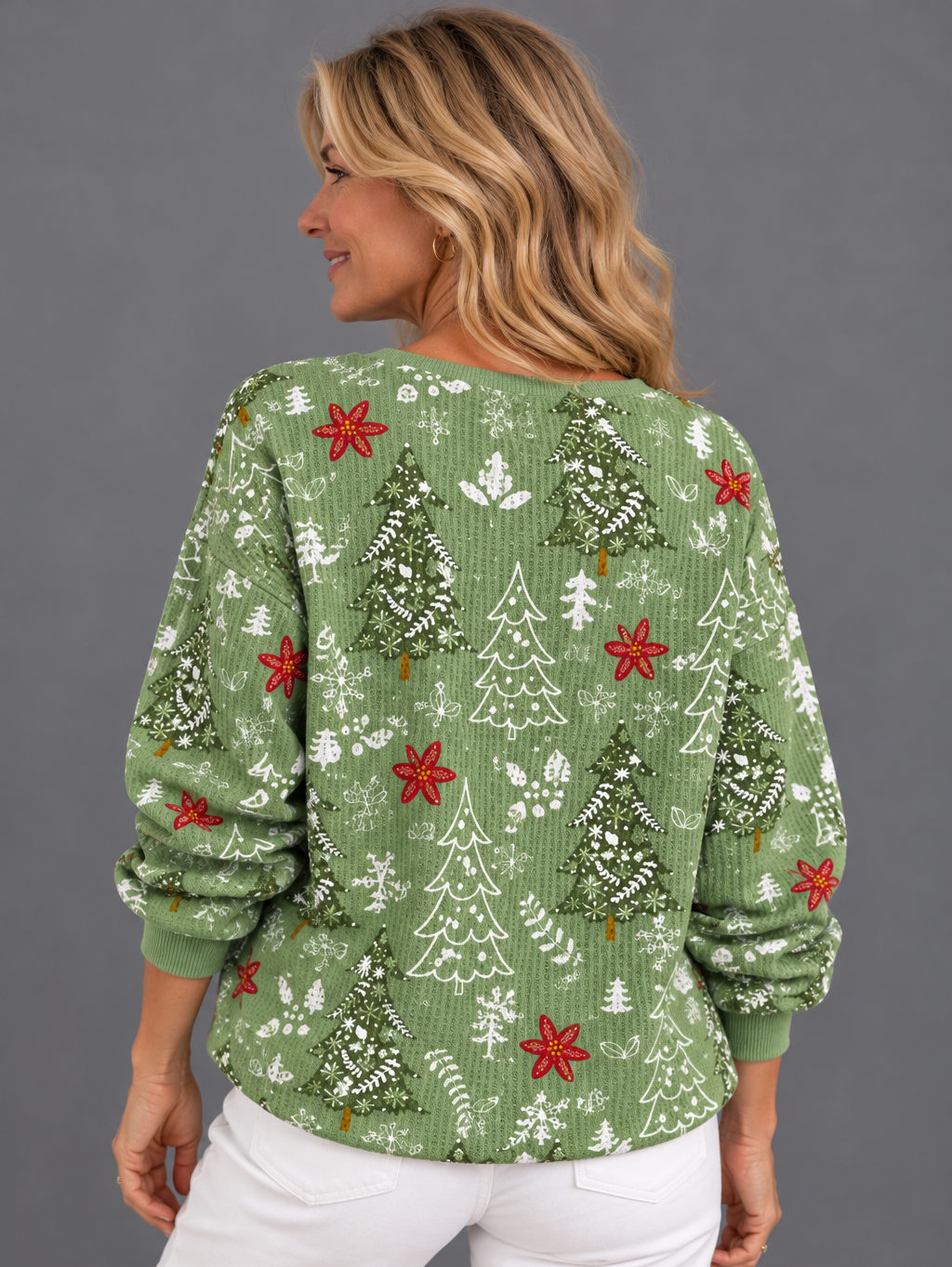 Women's tree and poinsettia waffle knit jumper – Covert Club product photo 2