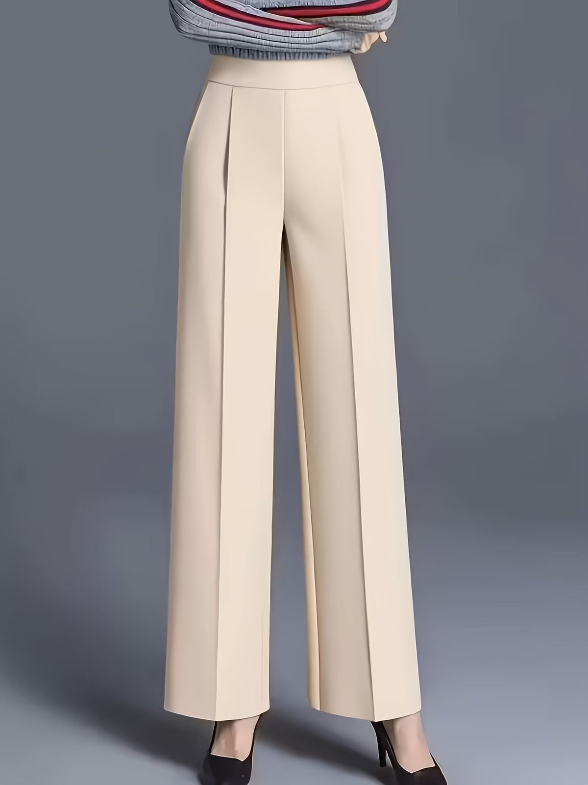Women's High Waisted Slant Pocket Trousers in Beige