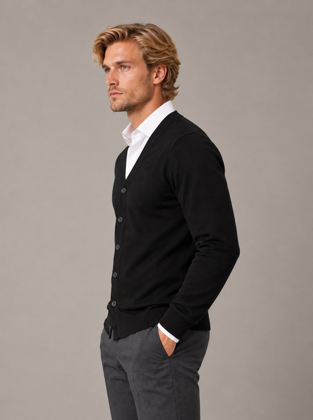 Men's V Neck Button Cardigan – Knit with Pockets