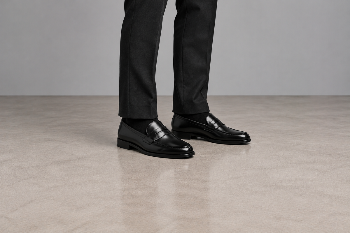 Men's Black Penny Loafers – Faux Leather Slip On Shoes