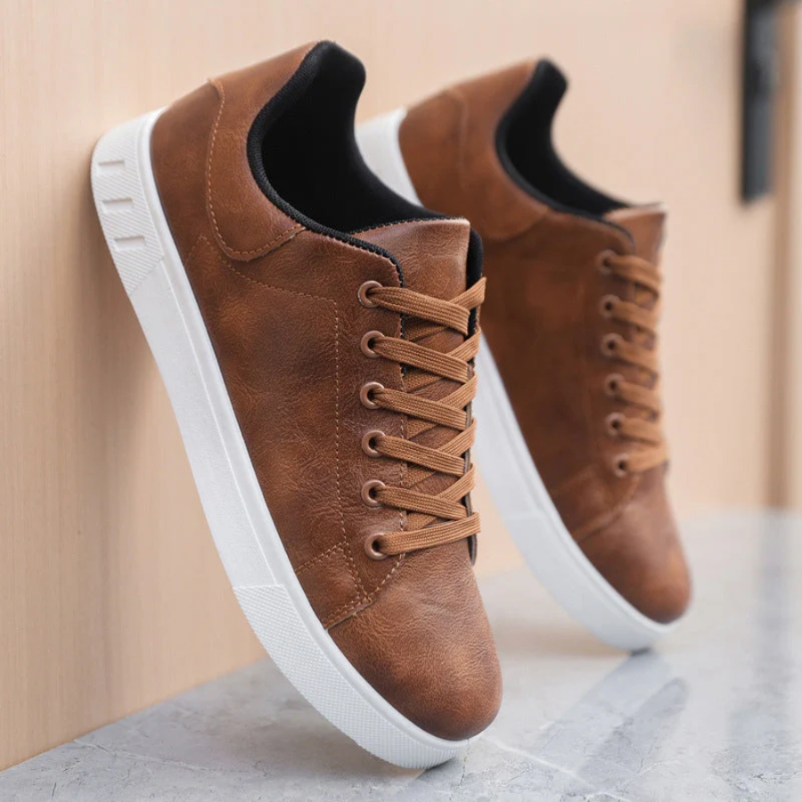 Men's Faux Leather Smart Trainers in Black – view 5