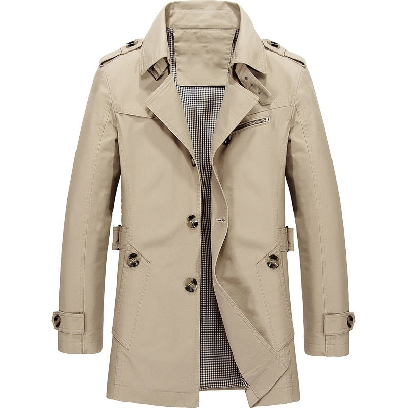 Men's Lightweight Long Trench Coat in Beige
