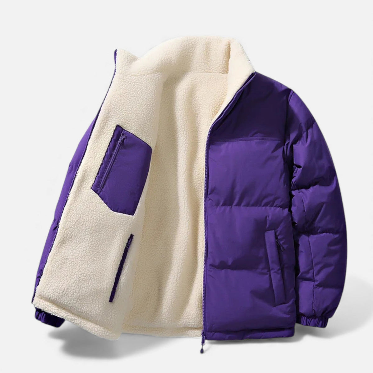 Men's Plush Lined Thick Puffer Jacket in Purple
