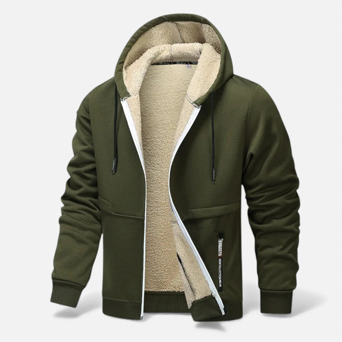 Men's Sherpa-Lined Hooded Jacket in Olive Green