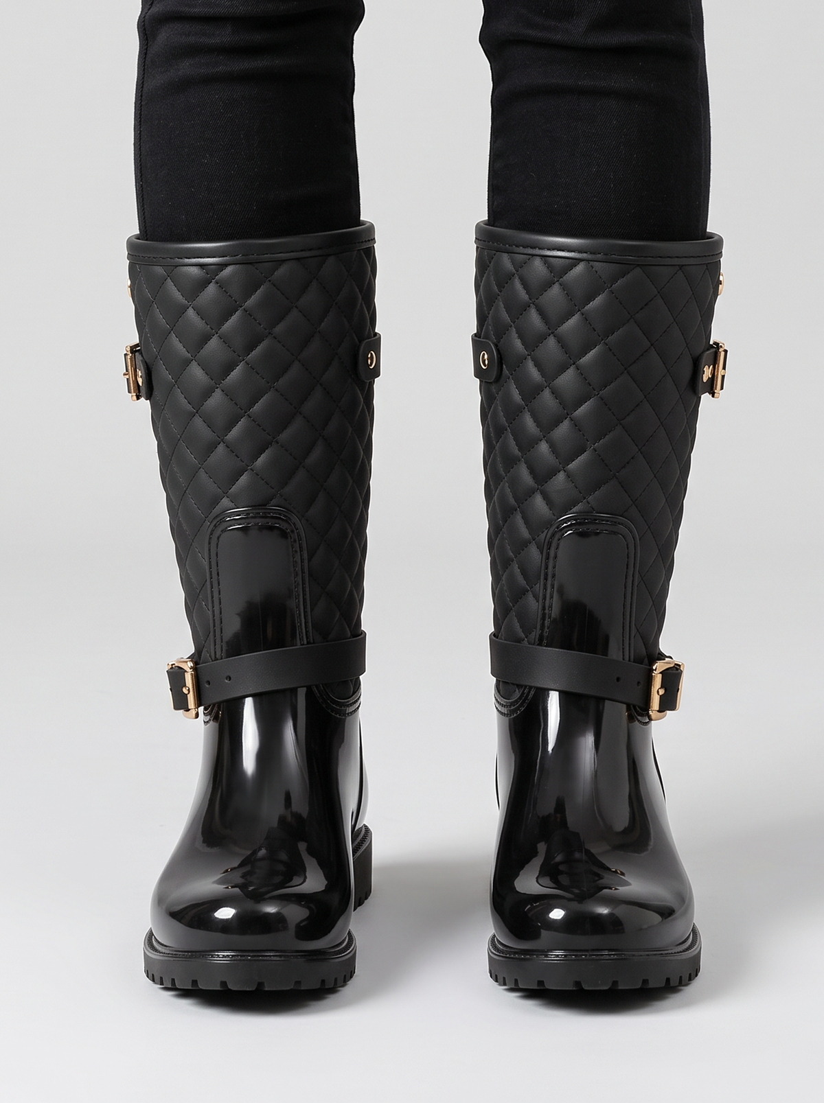 Women's Quilted Wellington Boots – Black Buckle Wellies