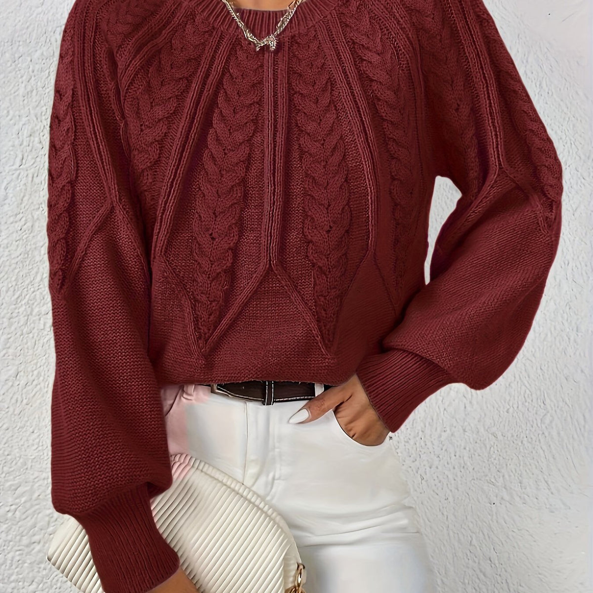 Women's Relaxed Cable Knit Sweater – view 12
